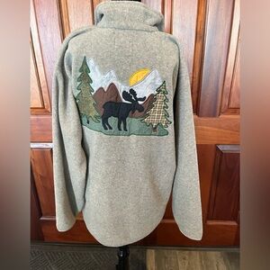 VINTAGE J.G Hook Women Polar Fleece Pullover Moose Mountain Applicate Size Med